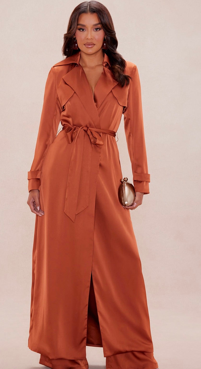 SATIN SILK TRENCH COAT SET