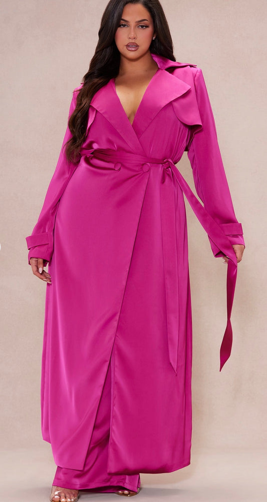 SATIN SILK TRENCH COAT SET