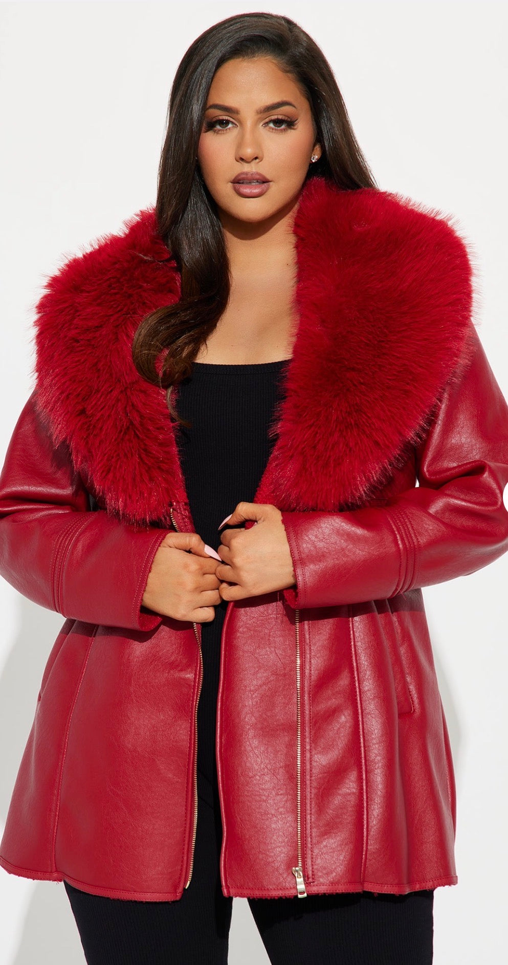 Faux leather fur coat