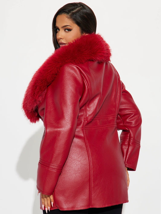 Faux leather fur coat